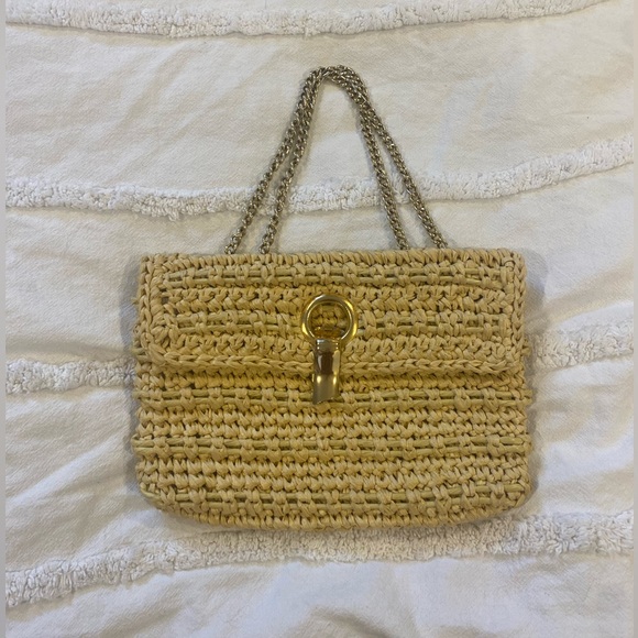 Handbags - Vintage Made in Italy Woven Straw Shoulder Bag with Gold Chain